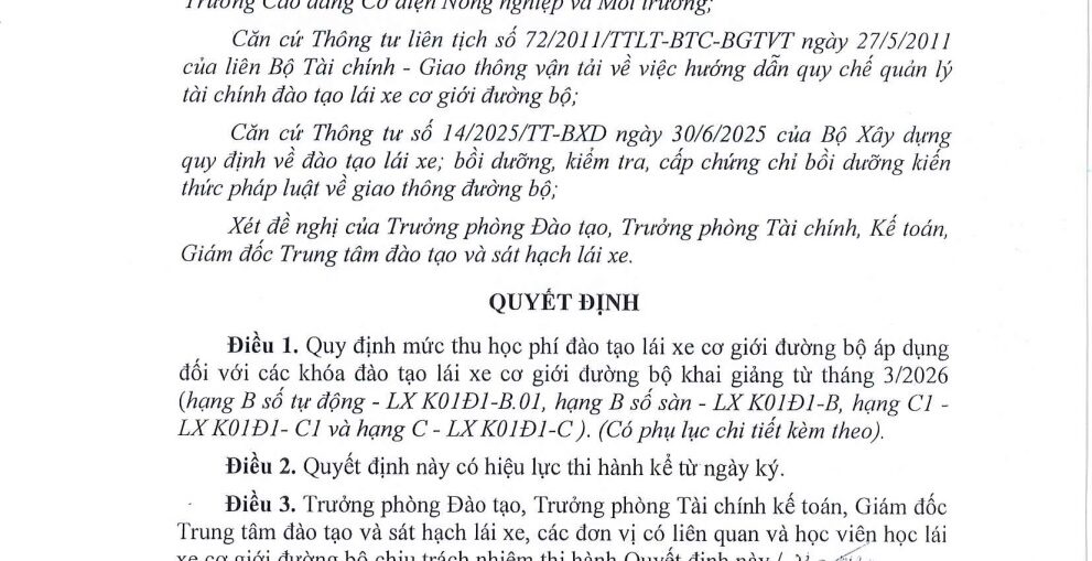 QĐ học phí 2026