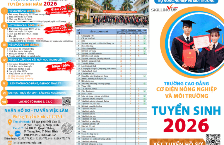 Trường Cao đẳng Cơ điện Nông nghiệp & Môi trường thông báo Tuyển sinh năm 2026